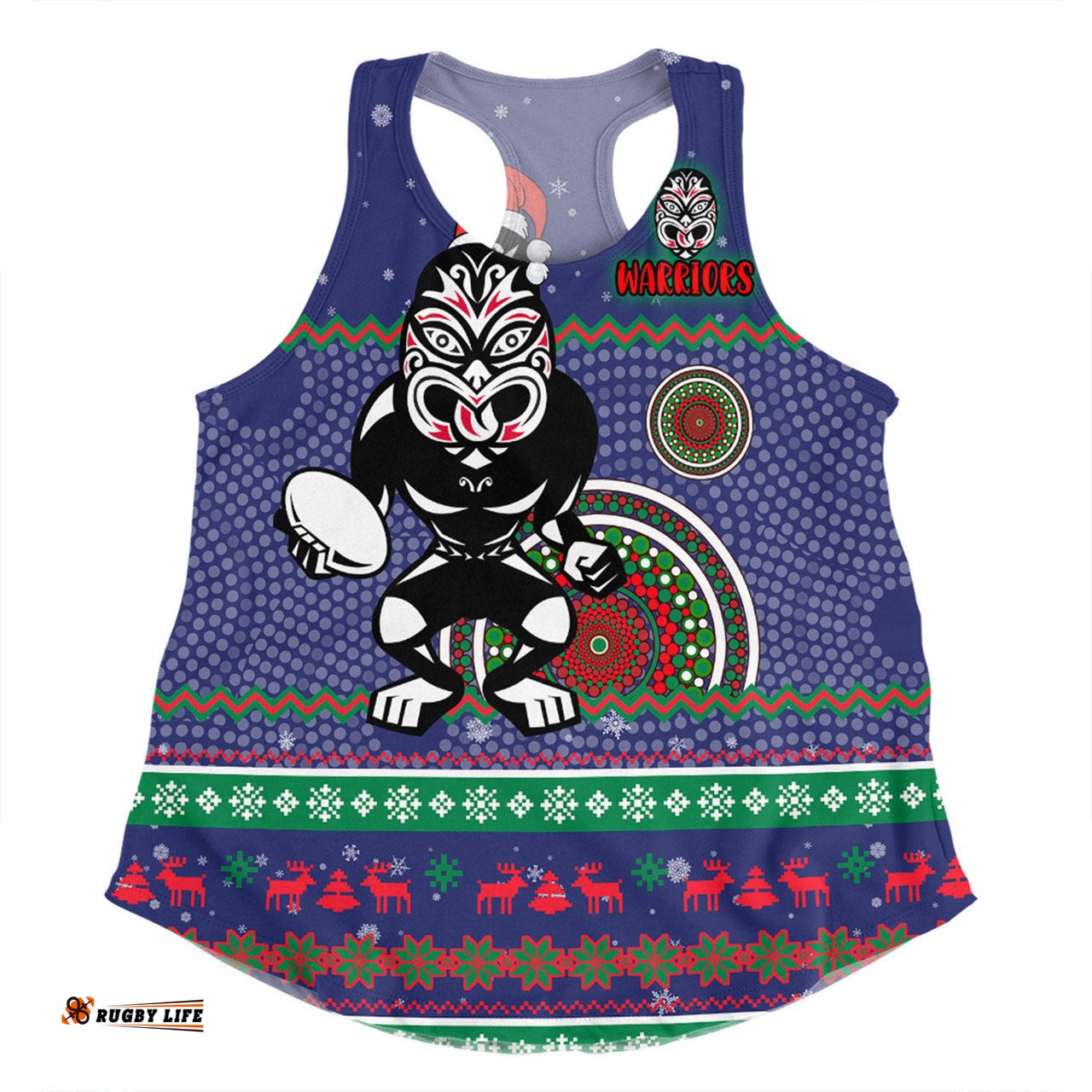 New Zealand Warriors Christmas Custom Women Racerback Singlet - Ugly Xmas And Aboriginal Patterns For Die Hard Fan Women Racerback Singlet