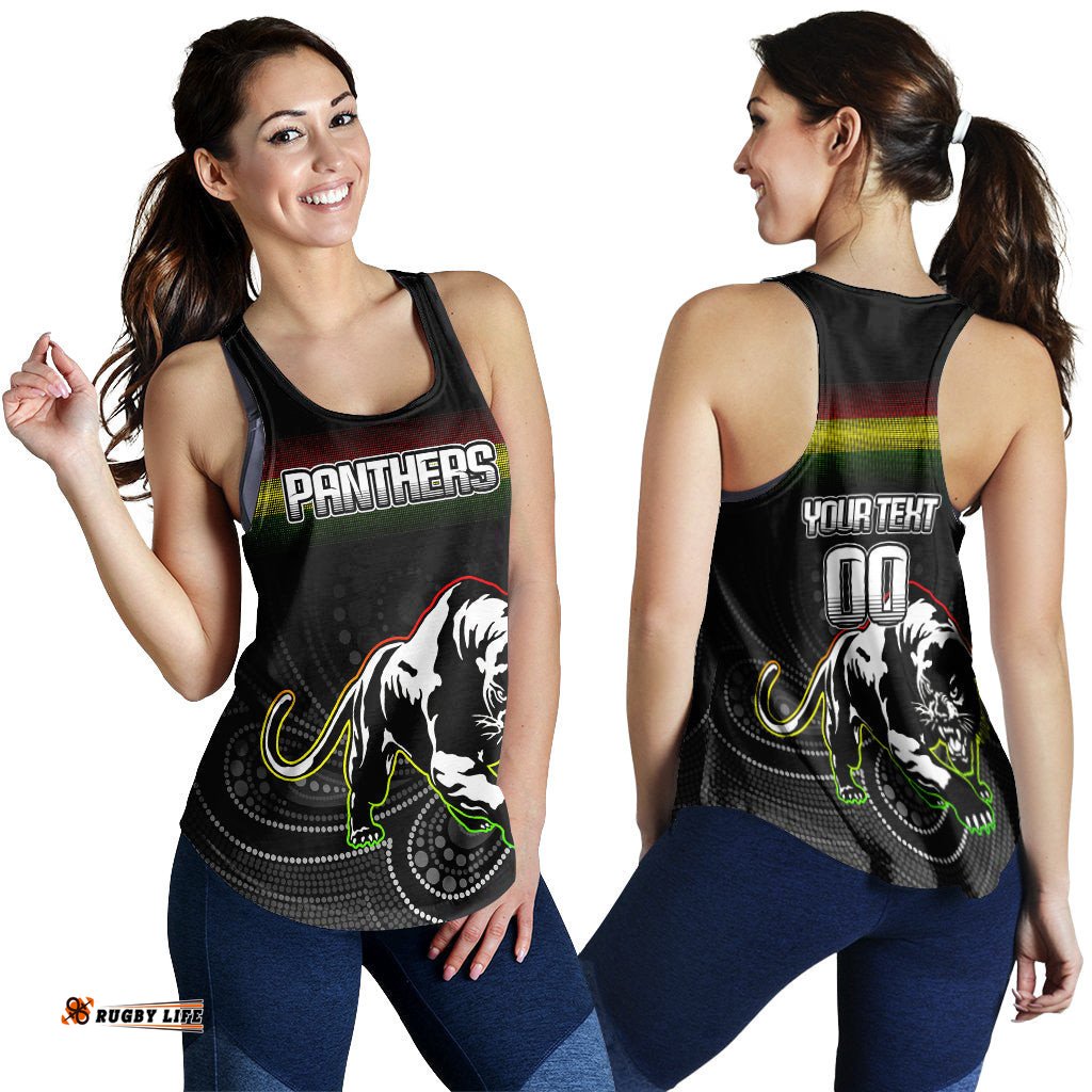 Custom Personalised Black Panthers Rugby League Aboriginal Women Tank Top