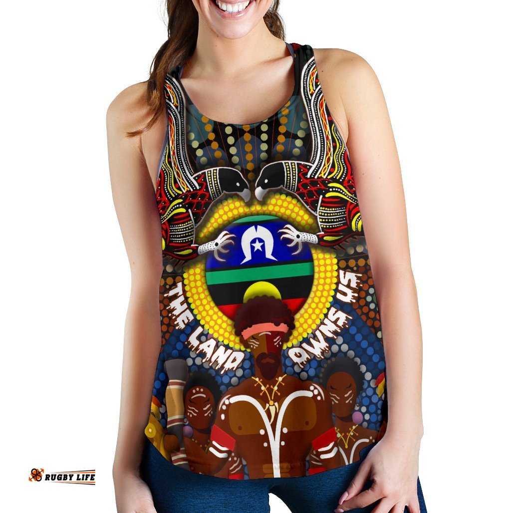 The Land Owns Us Aboriginal Women's Racerback Tank