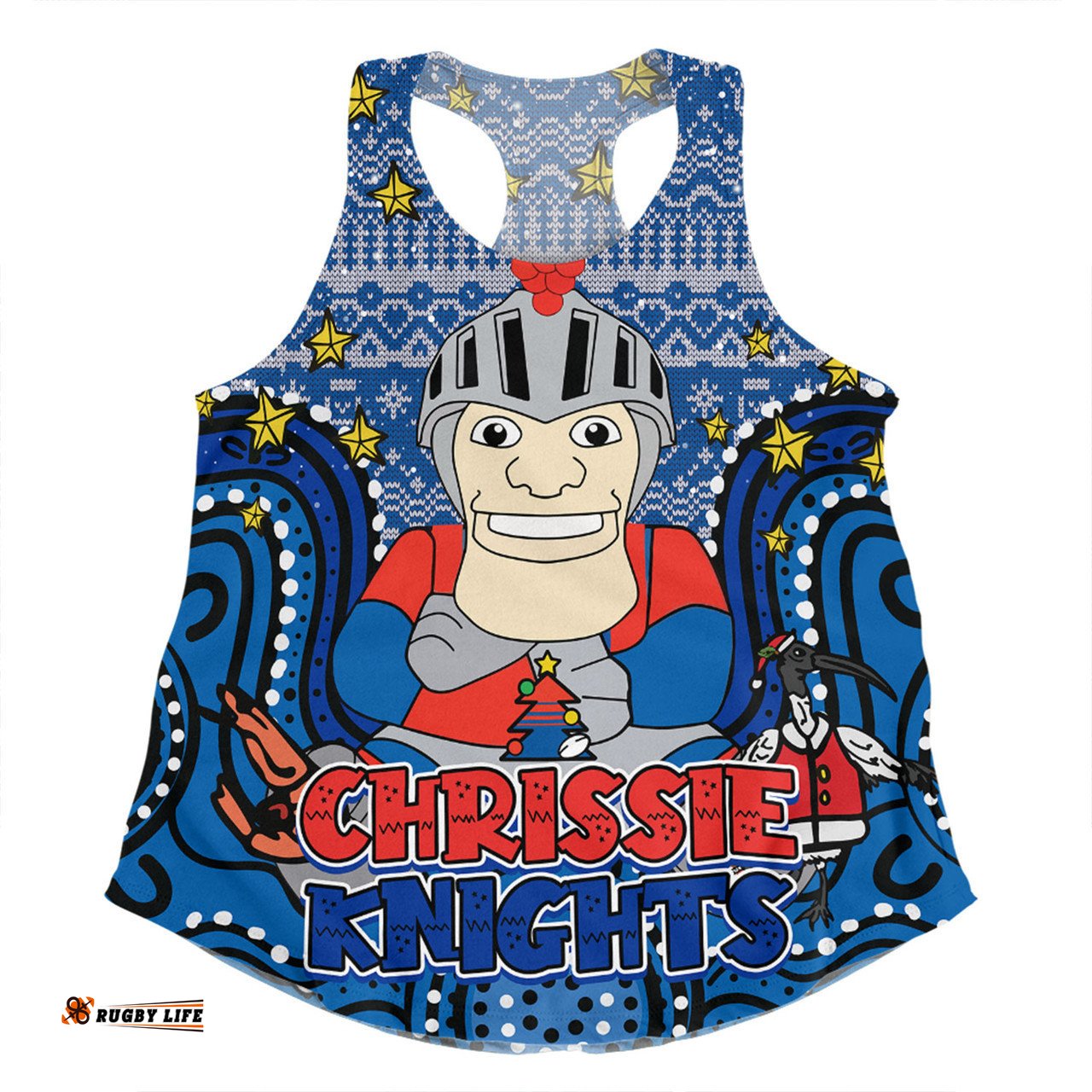 Newcastle Knights Christmas Custom Women Racerback Singlet - Christmas Knit Patterns Vintage Jersey Ugly Women Racerback Singlet