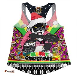 Penrith Panthers Christmas Custom Women Racerback Singlet - Penrith Panthers Santa Aussie Big Things Christmas Women Racerback Singlet