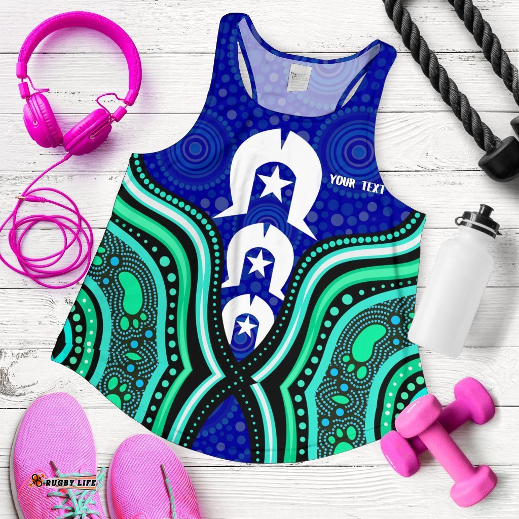 Torres Strait Personalised Women's Racerback Tank Torres Strait Symbol And Aboriginal Patterns