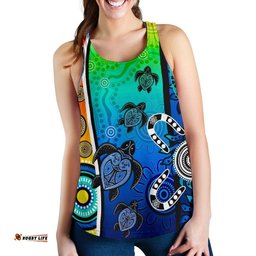 Aboriginal Women's Racerback Tank Indigenous Turtle Dot Painting Art