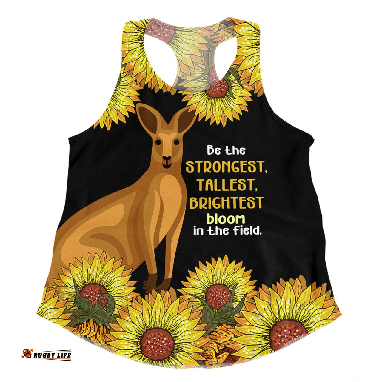 Australia Kangaroo Aboriginal Custom Women Racerback Singlet - Aboriginal Sunflowers With Kangaroo Be The Strongest Dot Painting Art Women Racerback Singlet