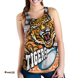 Wests Tigers Women Racerback Tank - Wests Tigers Mascot Knitted Christmas Pattern Women Racerback Tank