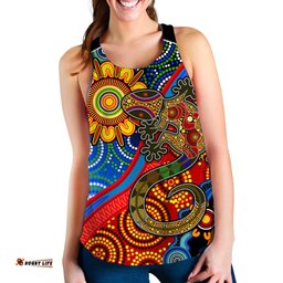 Custom Text and Number Australia Lizard and Sun Women Racerback Tank Aboriginal Art Speical