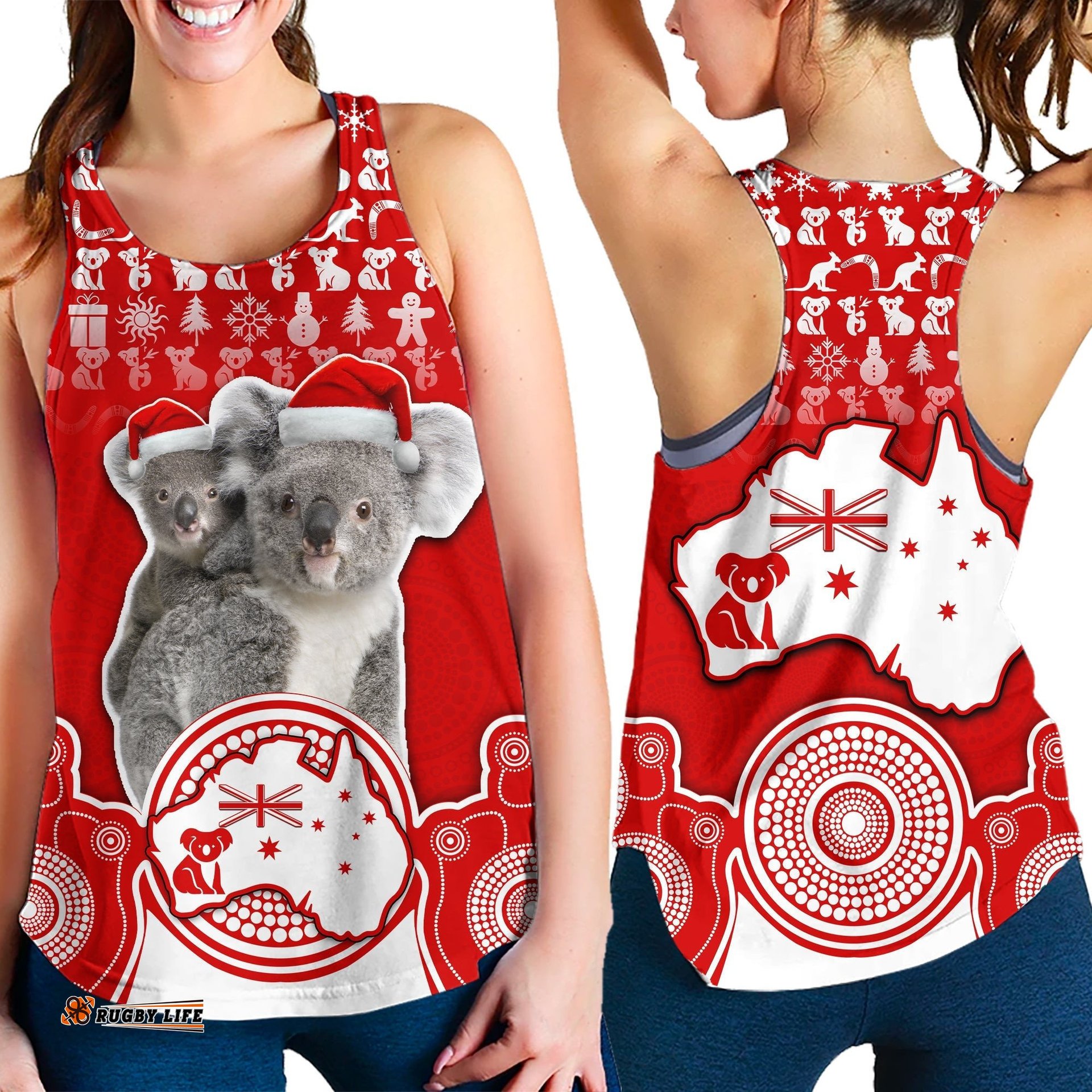 Australian Koala Christmas Vibe With Aboriginal Dot Painting Style No1 Women Racerback Tank