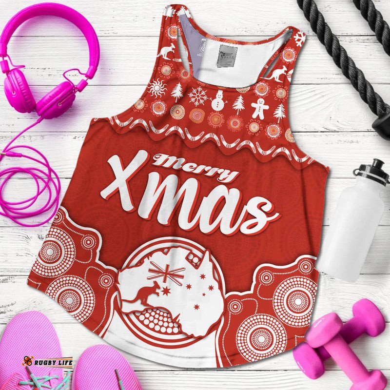 Australia Christmas Vibe With Symbol Aboriginal Dot Painting Style Women Racerback Tank