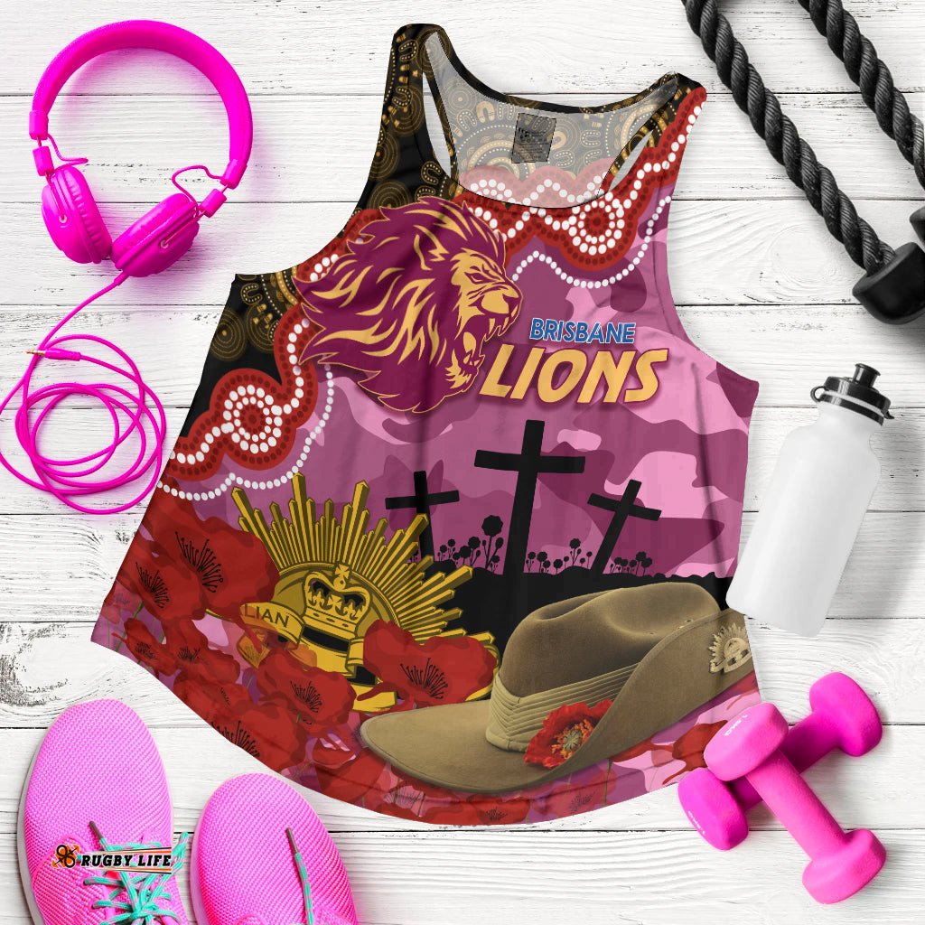 Lions Football ANZAC 2023 Women Racerback Tank Aboriginal Mix Slouch Hat
