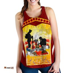 Anzac Women's Racerback Tank Lest We Forget Aboriginal Version