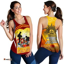 Anzac Women's Racerback Tank Lest We Forget Aboriginal Version