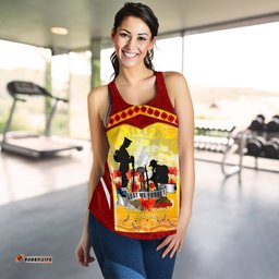 Anzac Women's Racerback Tank Lest We Forget Aboriginal Version