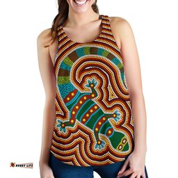 Aboriginal Women's Racerback Tank Lizard Dot Painting Patterns