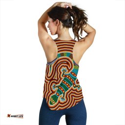 Aboriginal Women's Racerback Tank Lizard Dot Painting Patterns