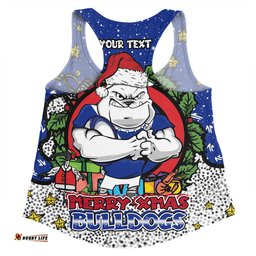 Canterbury-Bankstown Bulldogs Christmas Custom Women Racerback Singlet - Merry Christmas Our Beloved Team With Aboriginal Dot Art Pattern Women Racerback Singlet