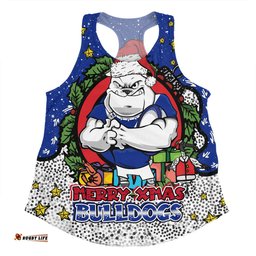 Canterbury-Bankstown Bulldogs Christmas Custom Women Racerback Singlet - Merry Christmas Our Beloved Team With Aboriginal Dot Art Pattern Women Racerback Singlet