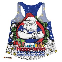Canterbury-Bankstown Bulldogs Christmas Custom Women Racerback Singlet - Merry Christmas Our Beloved Team With Aboriginal Dot Art Pattern Women Racerback Singlet