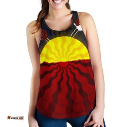 Aboriginal Women's Racerback Tank Aboriginal Lives Matter Flag Sun Dot Painting