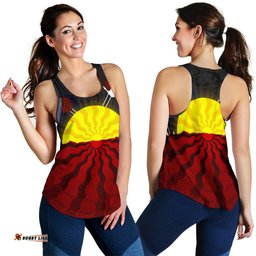 Aboriginal Women's Racerback Tank Aboriginal Lives Matter Flag Sun Dot Painting
