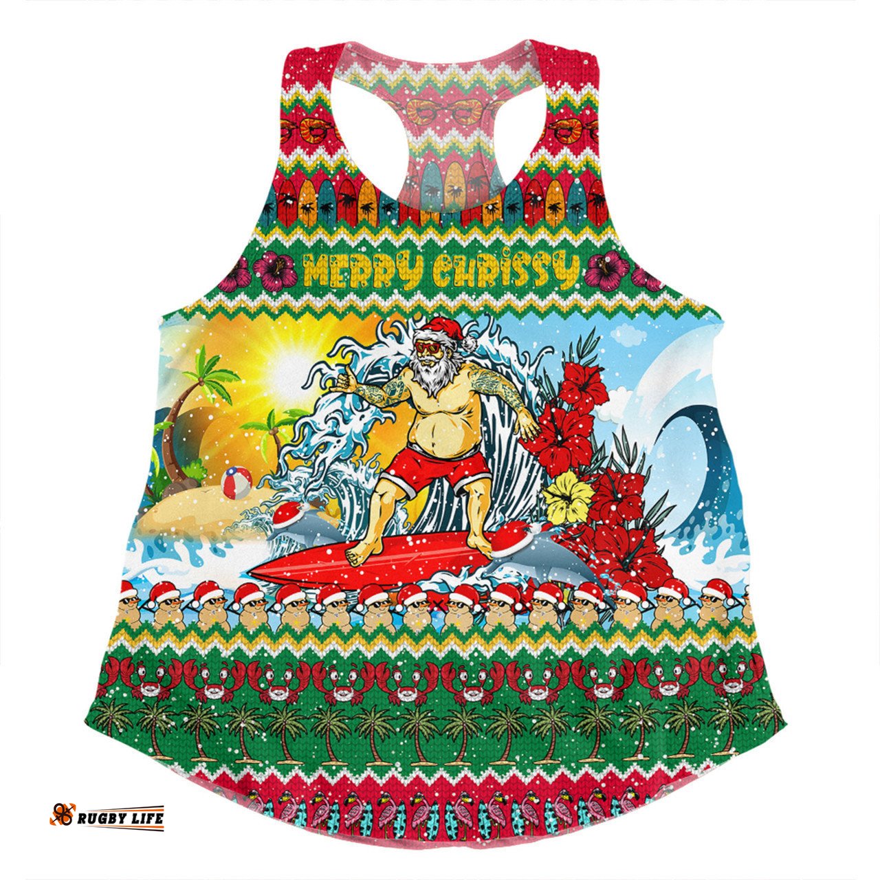Australia Christmas Custom Women Racerback Singlet - Surfing Santa Women Racerback Singlet