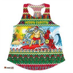 Australia Christmas Custom Women Racerback Singlet - Surfing Santa Women Racerback Singlet