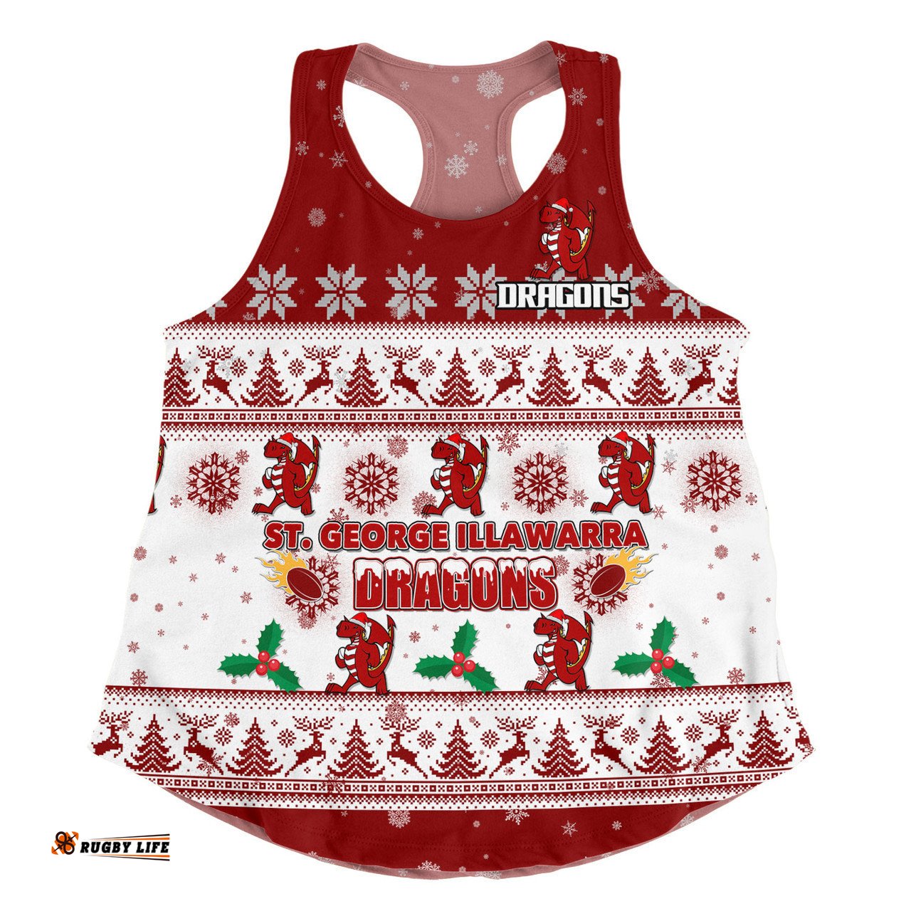 St. George Illawarra Dragons Christmas Custom Women Racerback Singlet - Special Ugly Christmas Women Racerback Singlet