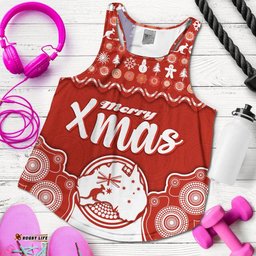 Custom Personalised Australia Christmas Vibe With Symbol Aboriginal Dot Painting Style Women Racerback Tank