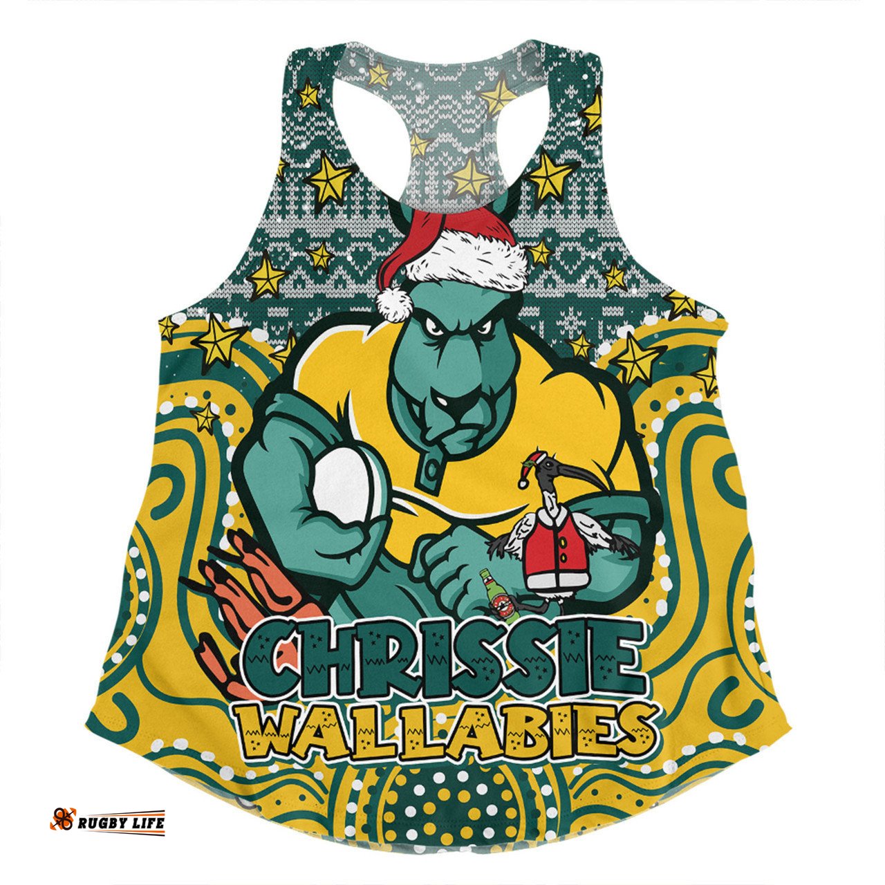 Australia Wallabies Christmas Custom Women Racerback Singlet - Christmas Knit Patterns Vintage Jersey Ugly Women Racerback Singlet
