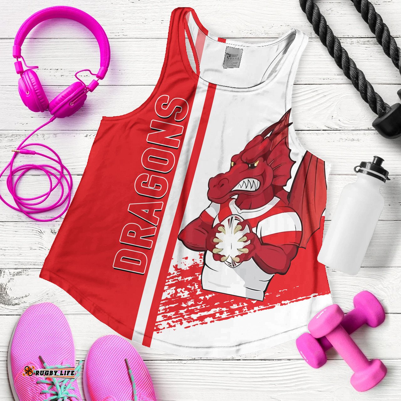 St. George Illawarra Dragons Women's Racerback Tank - St. George Illawarra Dragons Mascot Quater Style