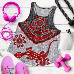 Aboriginal Women's Racerback Tank Indigenous Boomerang and Lizard Art