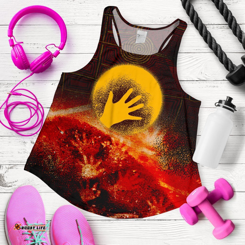 Aboriginal Women's Racerback Tank Indigenous Flag Hand Art