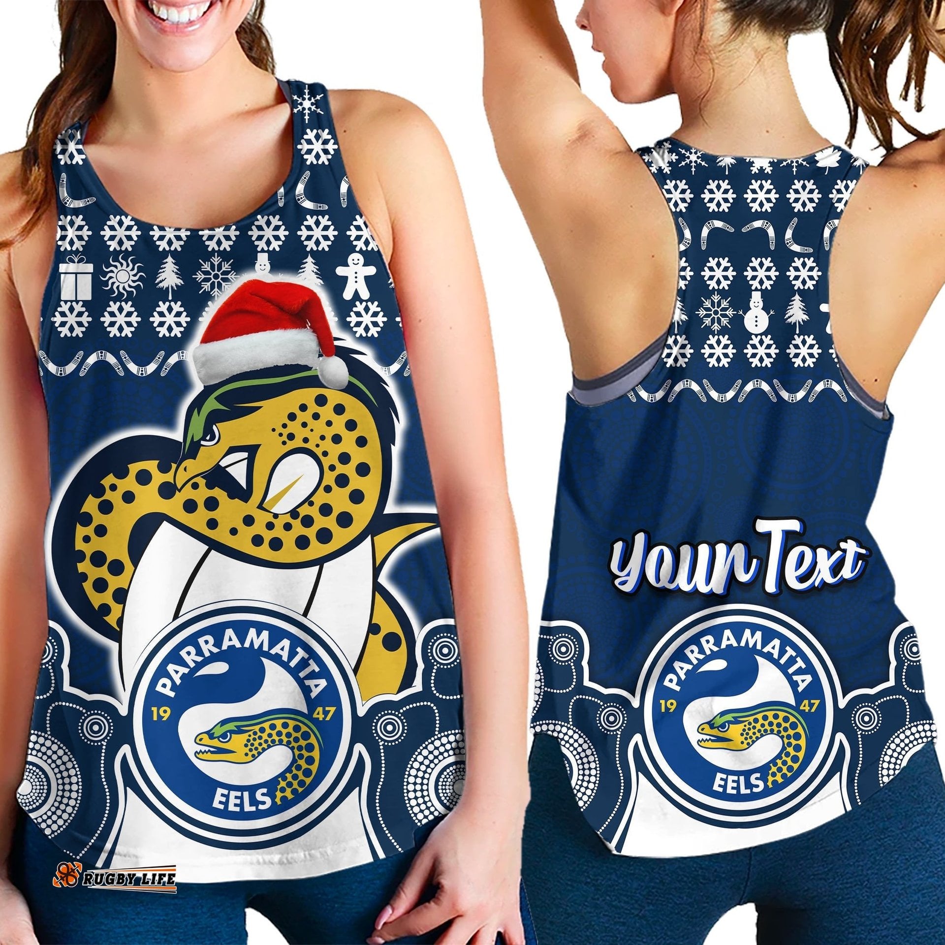 Custom Personalised Parramatta Eels Christmas Vibe With Aboriginal Dot Panting Style Women Racerback Tank