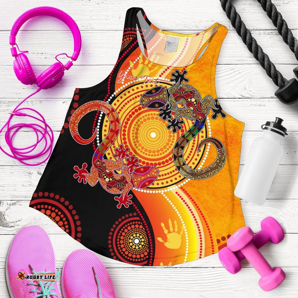 Aboriginal Personalised Women's Racerback Tank Couple Aboriginal Lizards