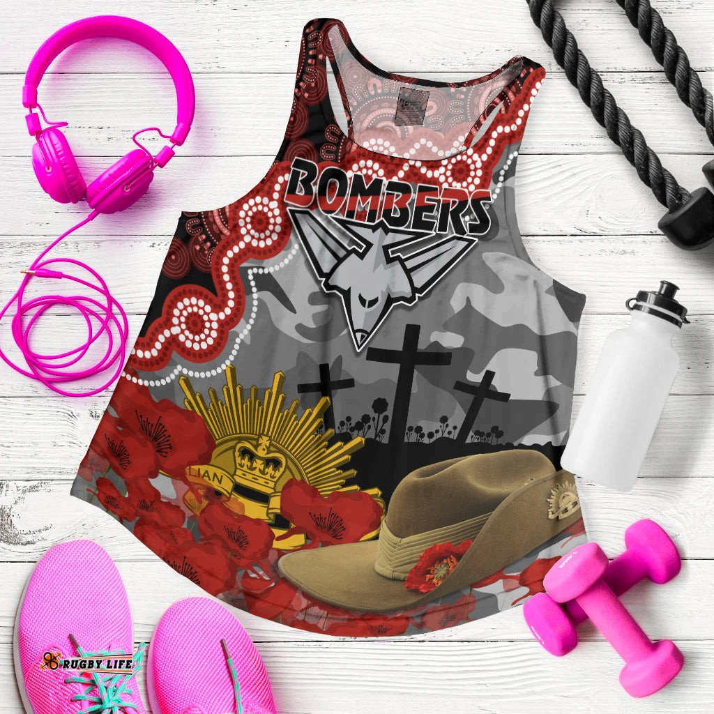 Bombers Football ANZAC 2023 Women Racerback Tank Aboriginal Mix Slouch Hat