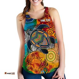Aboriginal Personalised Women's Racerback Tank Turtle Indigenous Art