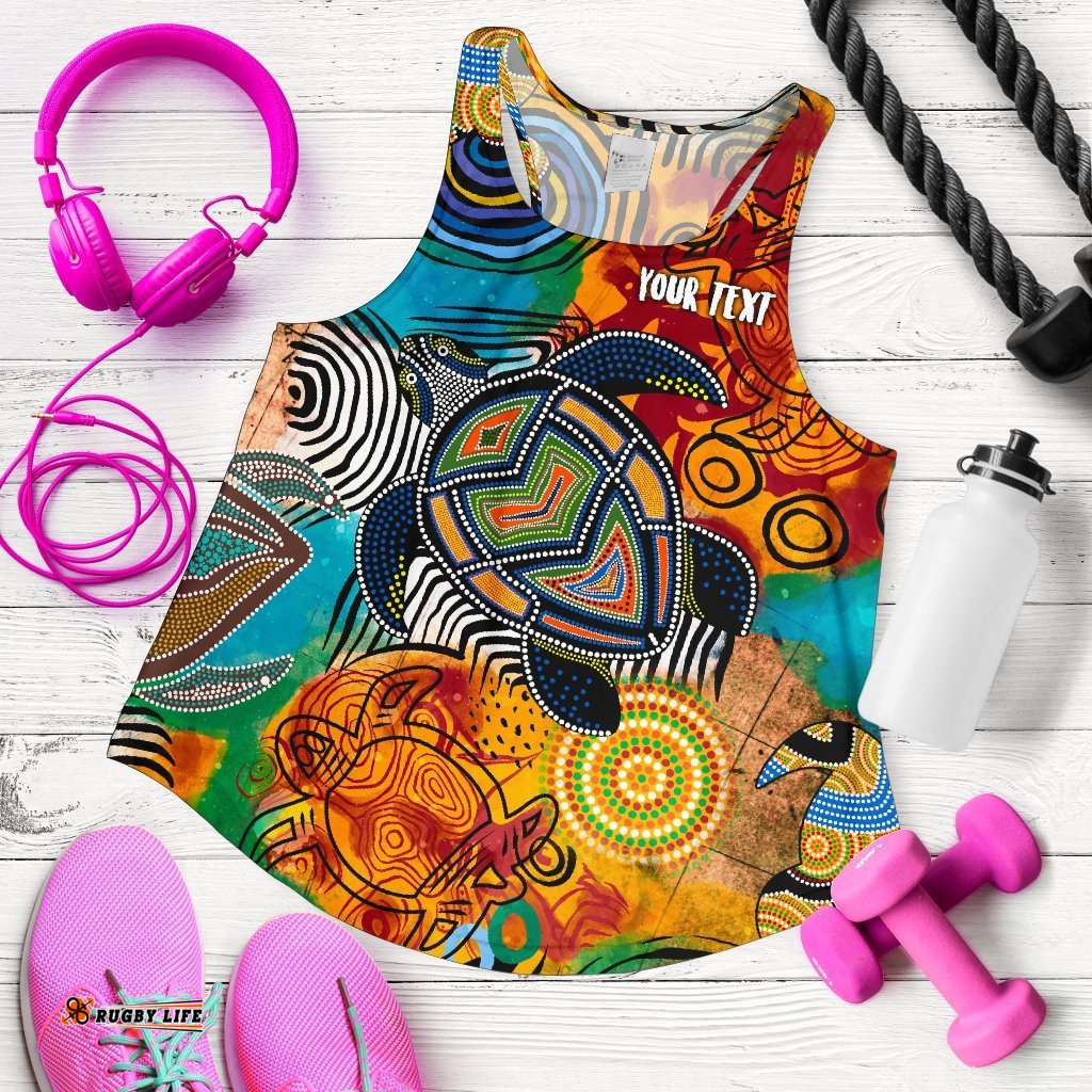 Aboriginal Personalised Women's Racerback Tank Turtle Indigenous Art