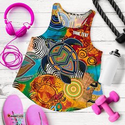 Aboriginal Personalised Women's Racerback Tank Turtle Indigenous Art