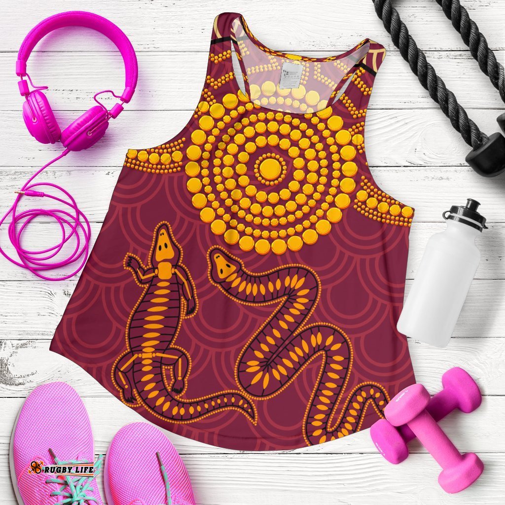 Aboriginal Women's Racerback Tank Aboriginal Snake And Alligator