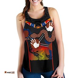 Aboriginal Women's Racerback Tank Australian Boomerang and Snake Indigenous Art