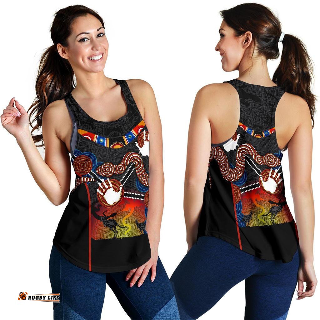 Aboriginal Women's Racerback Tank Australian Boomerang and Snake Indigenous Art