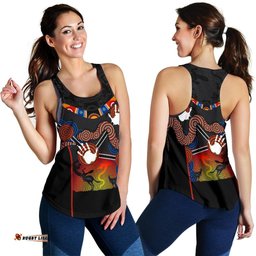 Aboriginal Women's Racerback Tank Australian Boomerang and Snake Indigenous Art