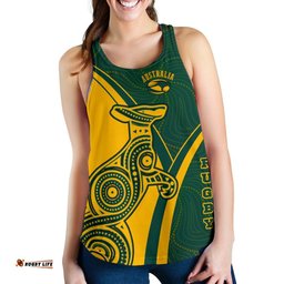 Rugby Racerback Tank Australian Rugby Kangaroo & Aboriginal Patterns