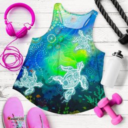 Aboriginal Women's Racerback Tank Indigenous Turtle Ocean Dot Painting Art