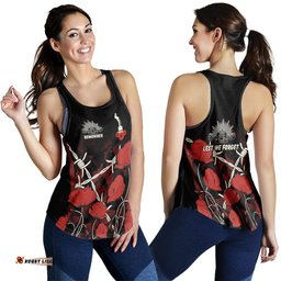 Anzac Women's Racerback Tank Anzac with Remembrance Poppy Flower Ver2