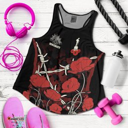 Anzac Women's Racerback Tank Anzac with Remembrance Poppy Flower Ver2