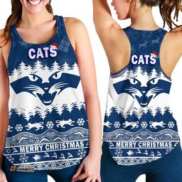 Geelong Cats Unique Winter Season Women Racerback Tank Cats Merry Christmas