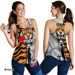 Custom Personalised Tigers Women's Racerback Tank Wests Anzac Day Tiger Skin Style