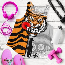 Custom Personalised Tigers Women's Racerback Tank Wests Anzac Day Tiger Skin Style