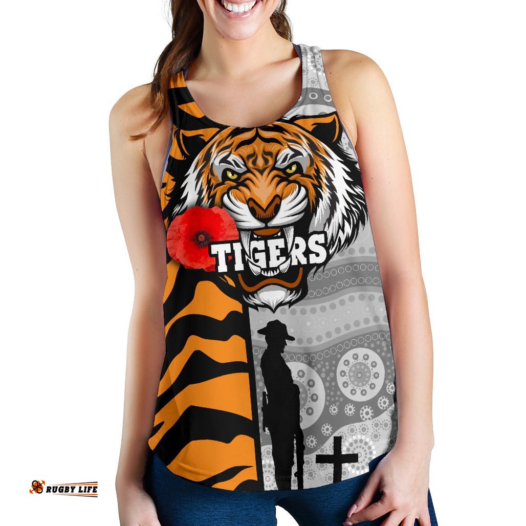 Custom Personalised Tigers Women's Racerback Tank Wests Anzac Day Tiger Skin Style