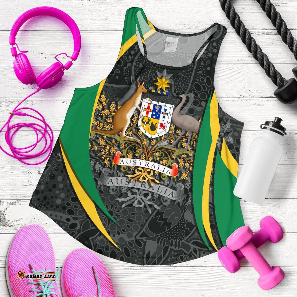 Aboriginal Racerback Tank AustralianCoat of Arms Aussie Spirit Green